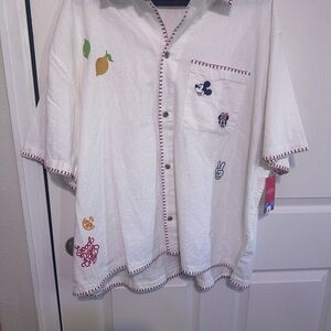 Old Navy White Casual Button Down Shirt with Disney Embroidered Accents
